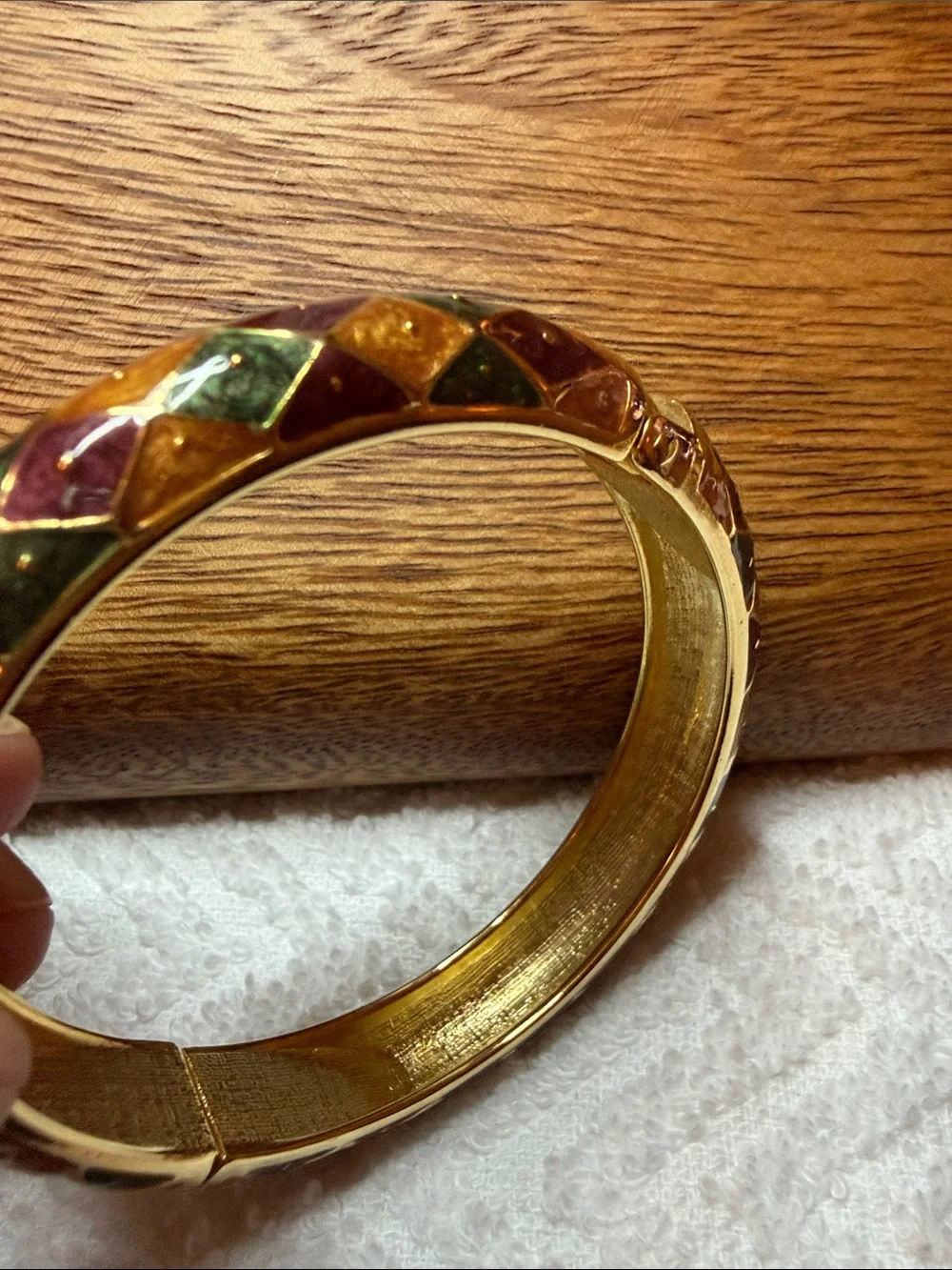 Gold Tone Multicolor Enamel Harlequin Bangle Bracelet